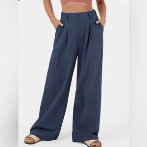 NWT HALARA High Waisted Side Pocket Wide Leg Palazzo Casual Cotton Pants, XL